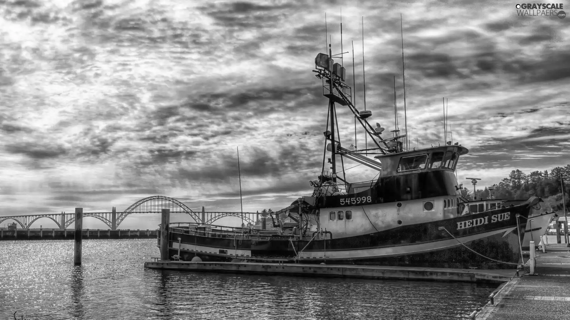 Boat, bridge, sea, Fishing