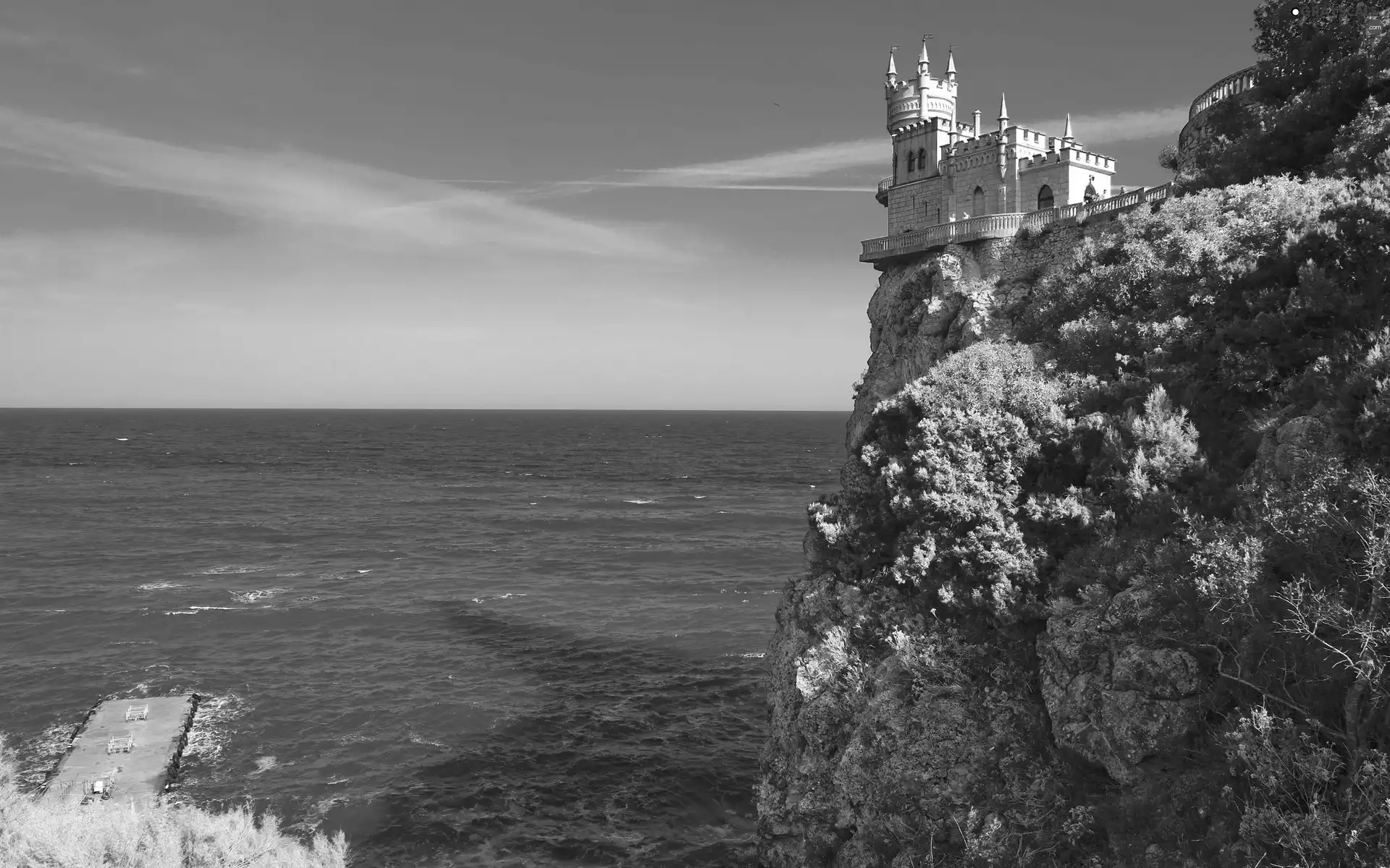 Castle, Rock, sea, an