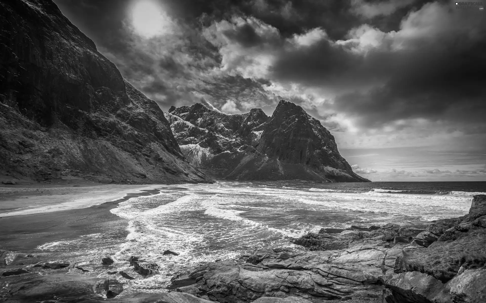 Lofoten, Norway, sea, clouds, Mountains, Kalvika