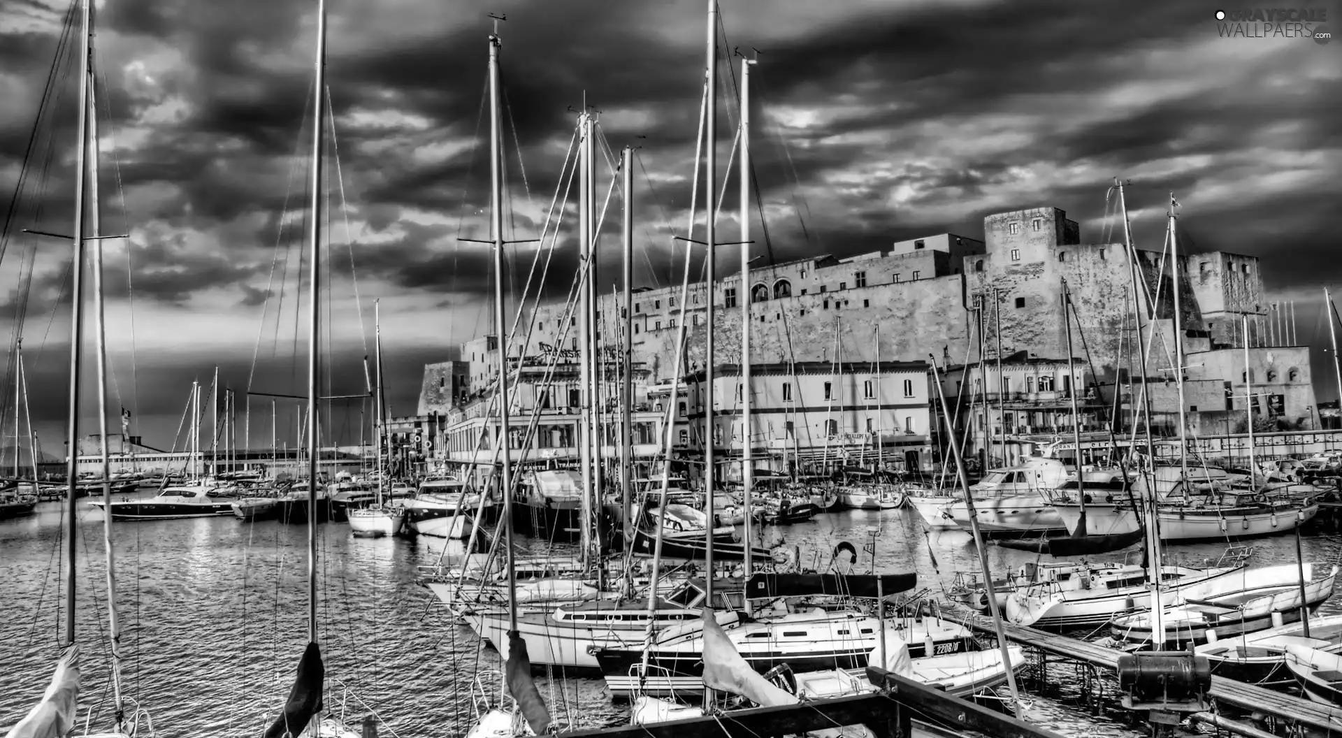 sea, clouds, marine, Yachts, port