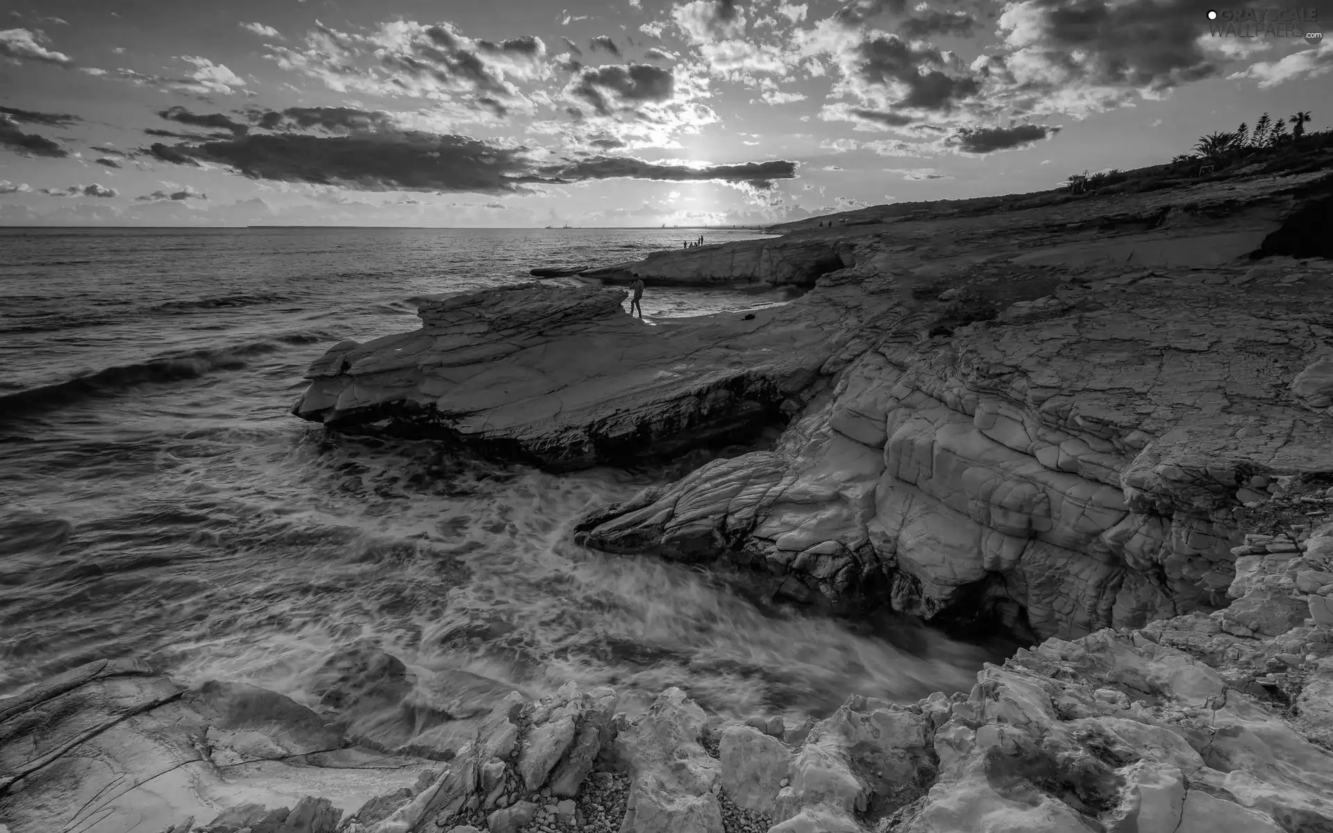 rocks, sea, Great Sunsets, coast