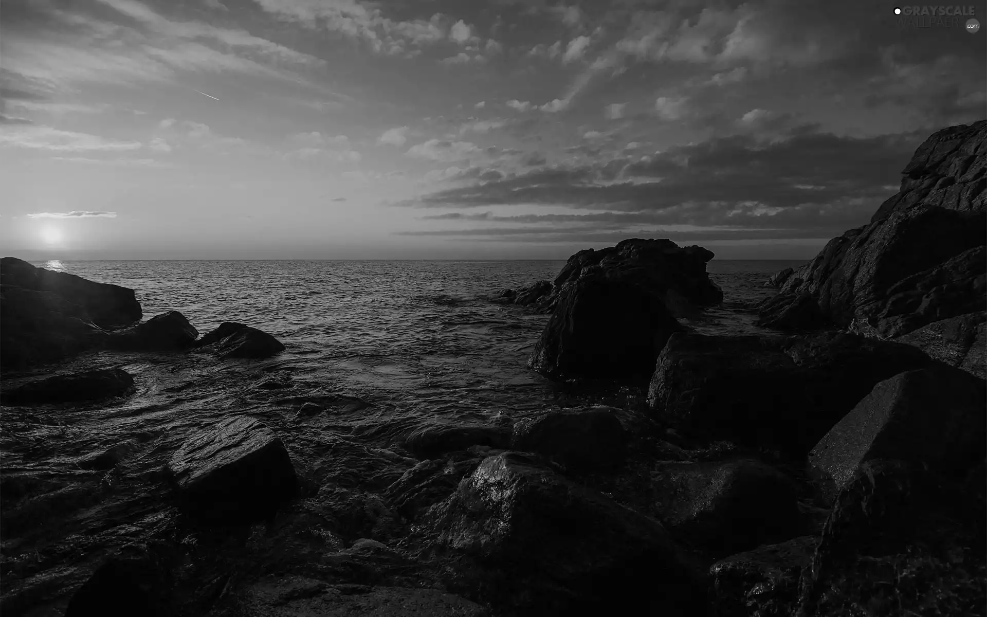 rocks, Great Sunsets, sea