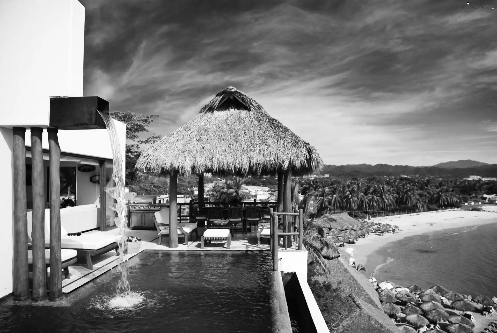 house, Pool, sea, terrace