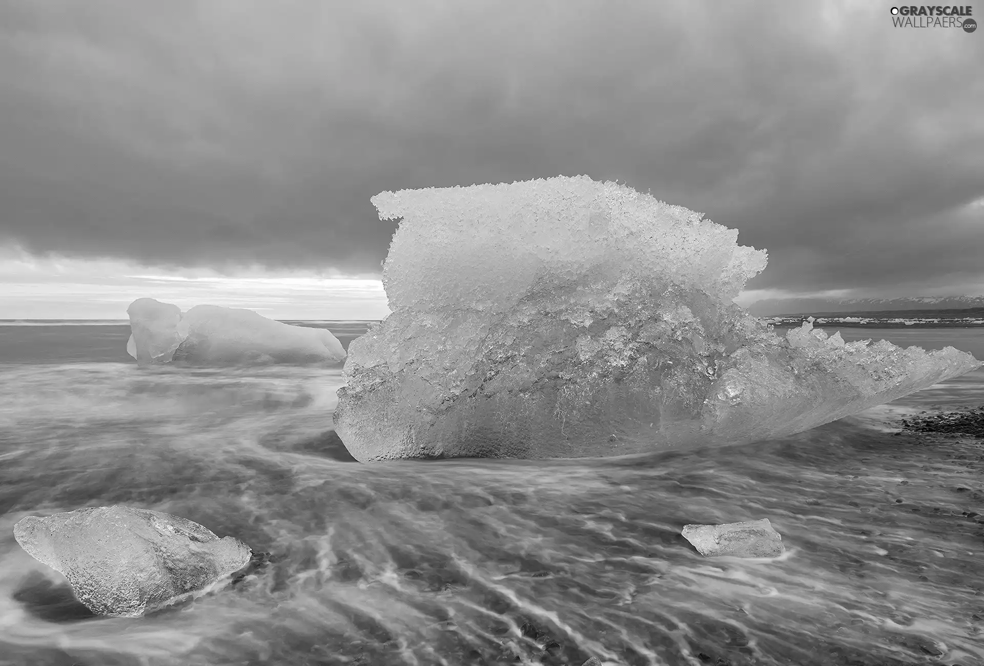 sea, mountains, Ice