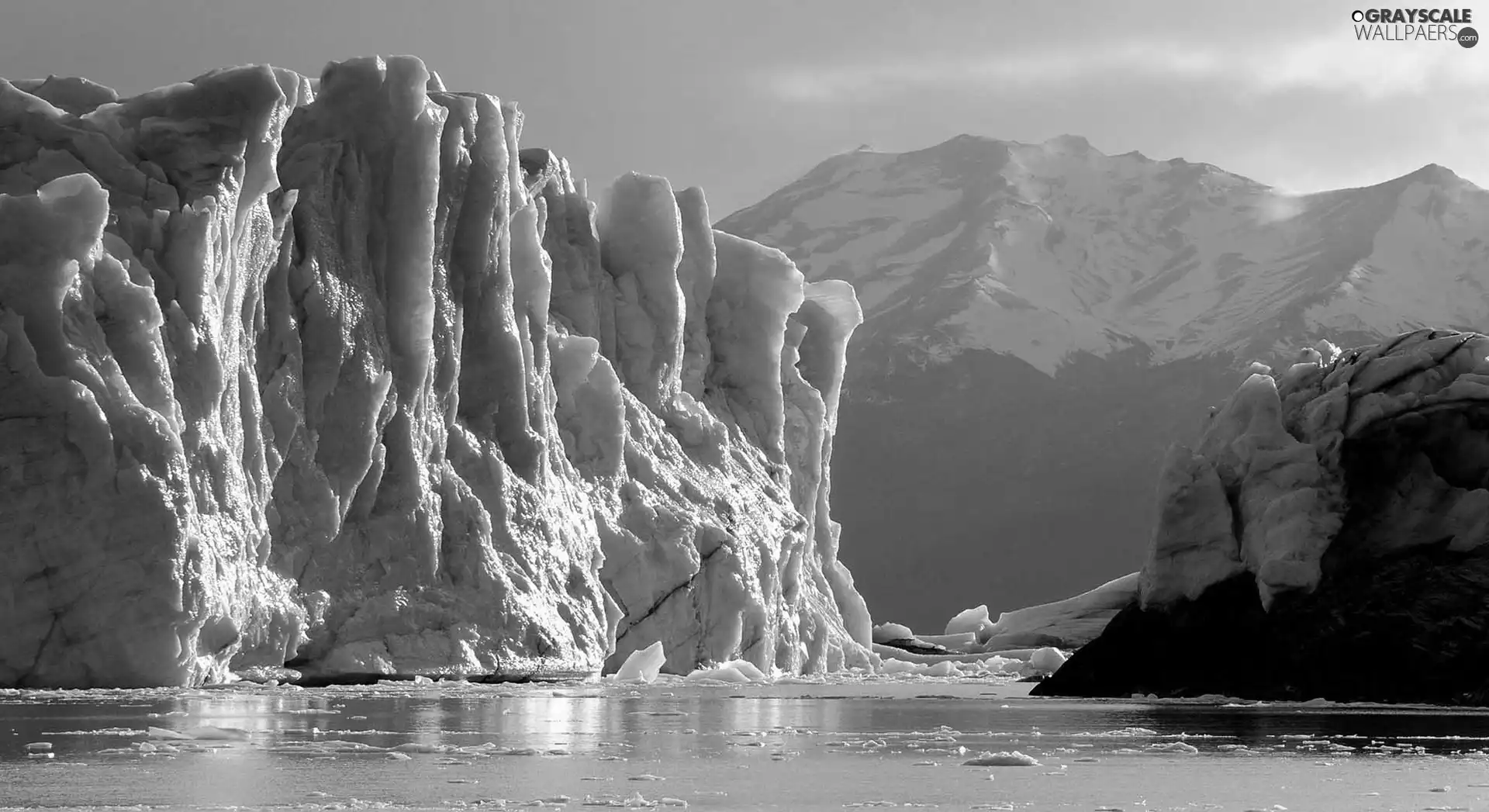 mountains, Mountains, sea, Ice