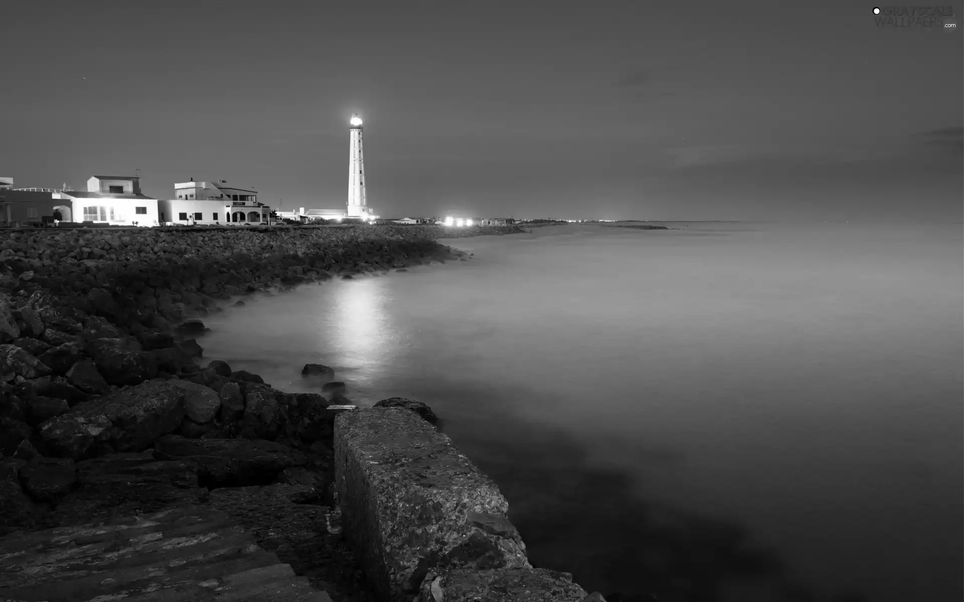 sea, Lighthouses, Night