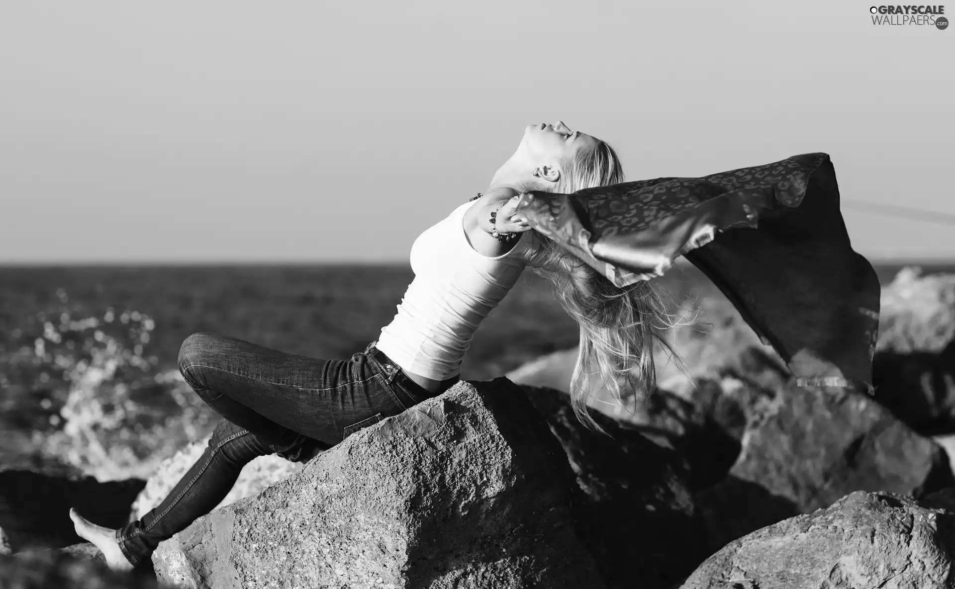 sea, Blonde, rocks