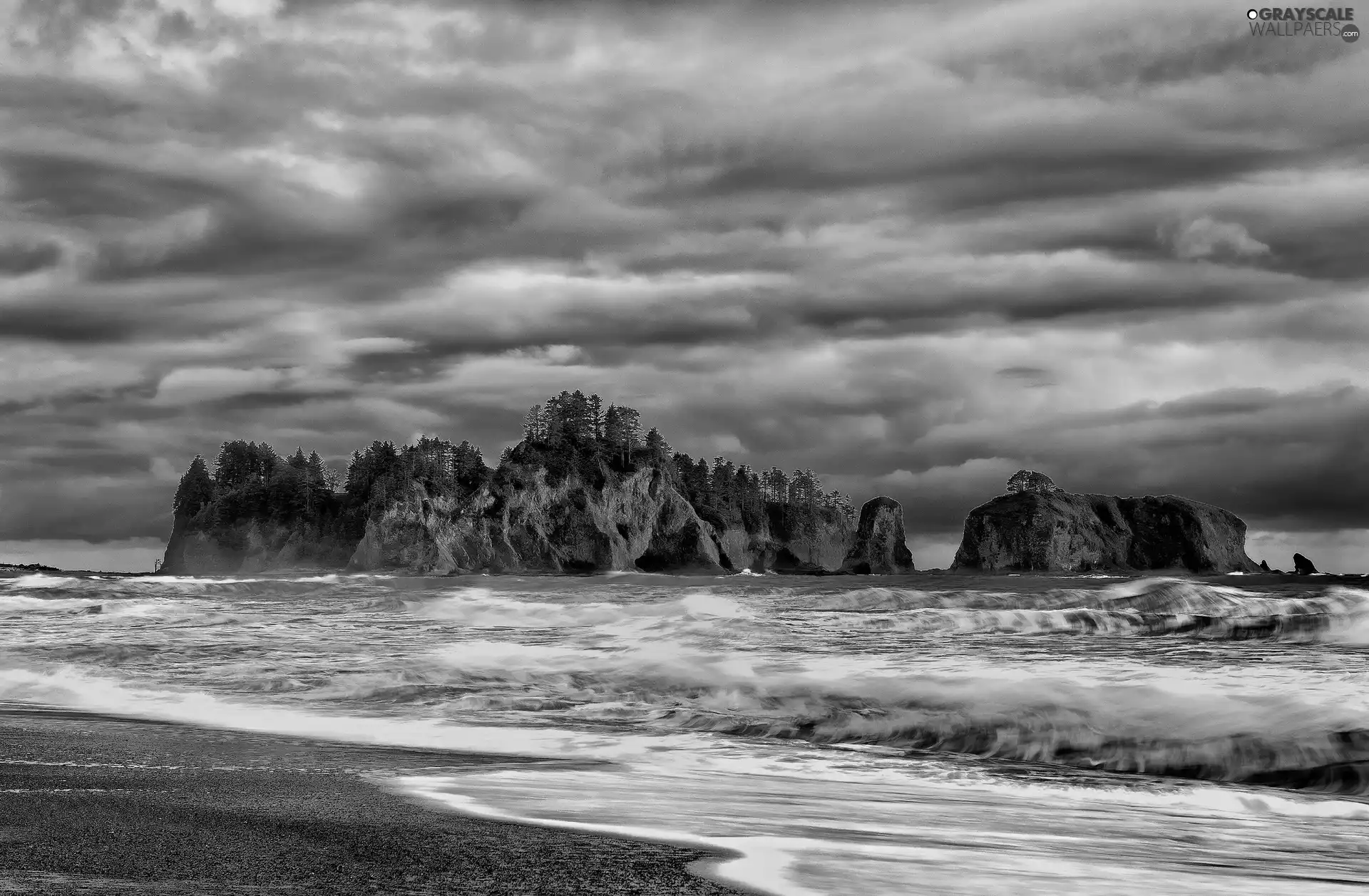 sea, clouds, rocks