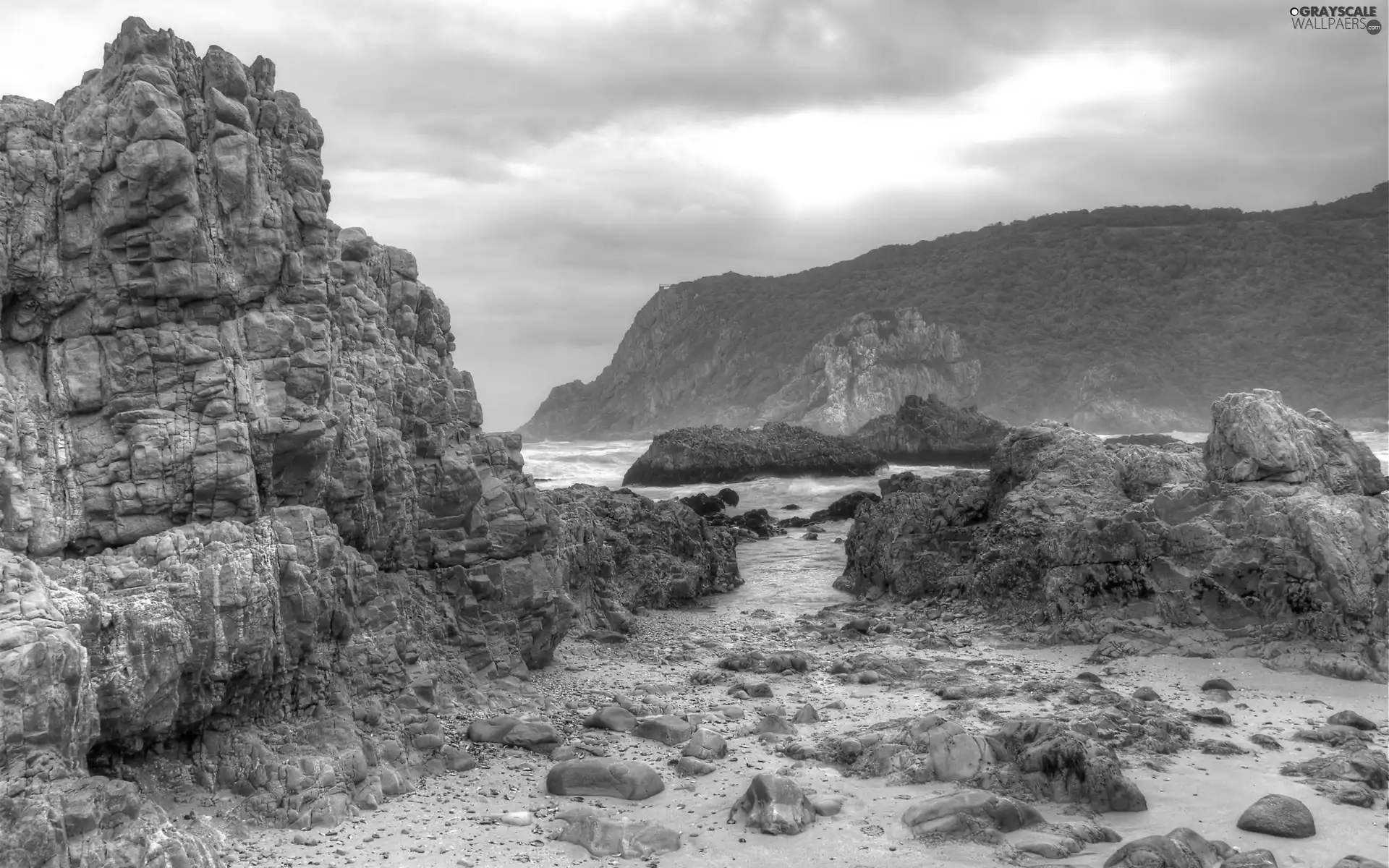 sea, Mountains, rocks