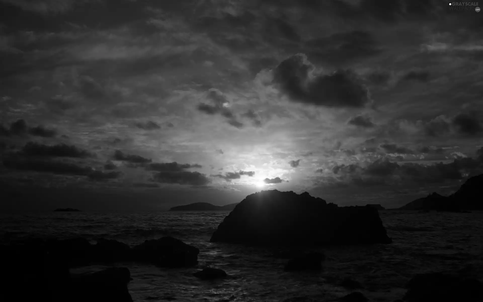 sea, Stones rocks, west, sun, Red