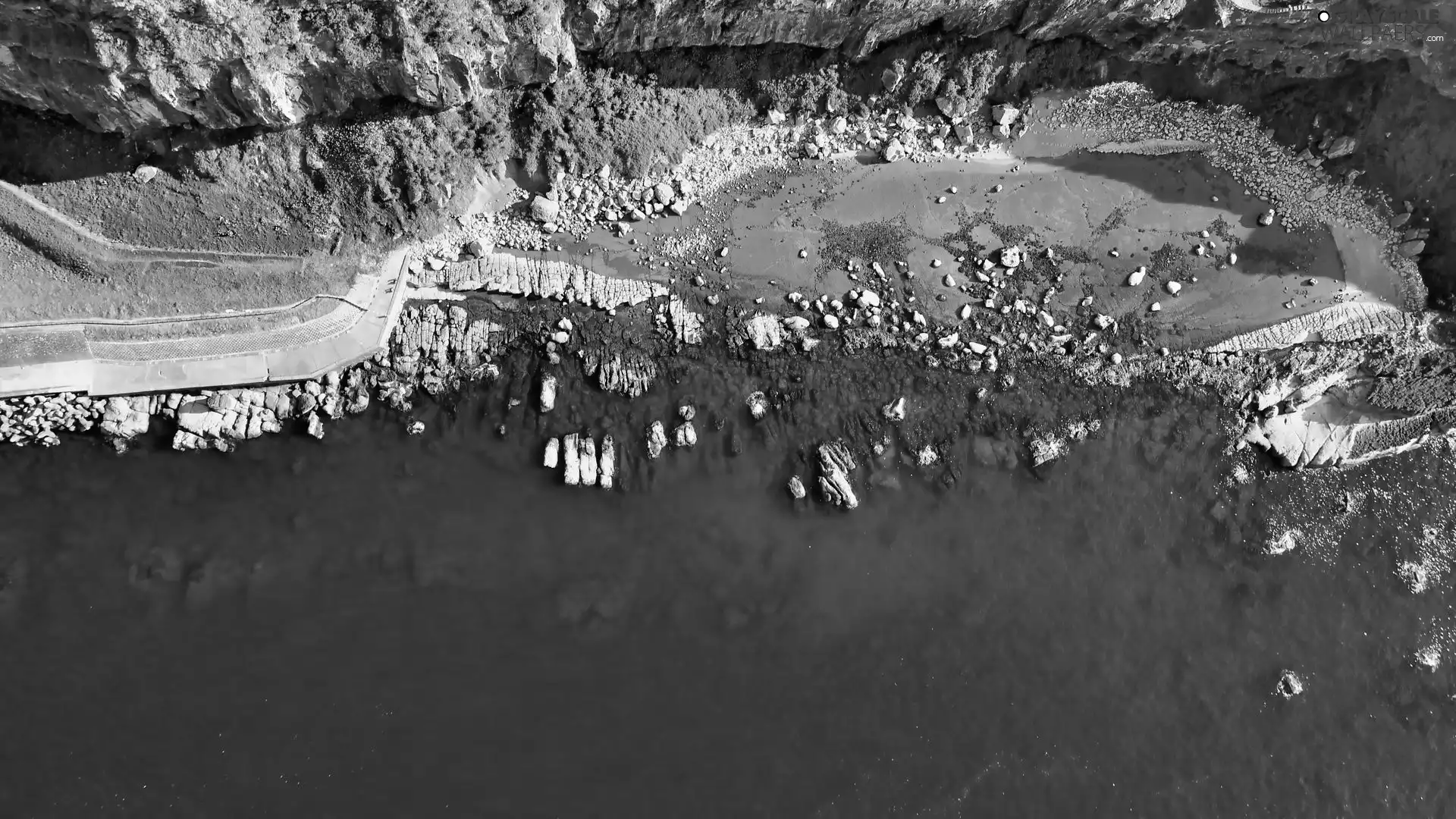 Mountains, Aerial View, sea, Coast, rocks