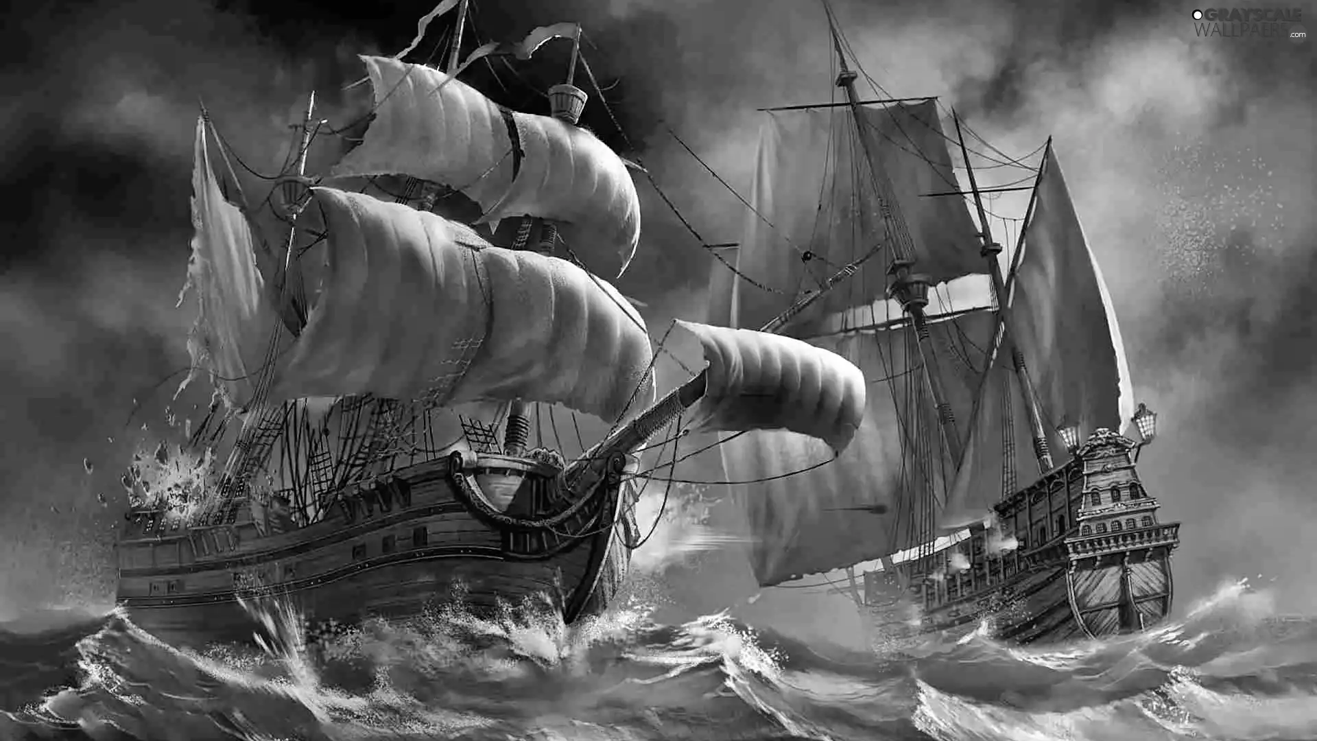 maritime, copy, sea, sailboats, rough, Battle