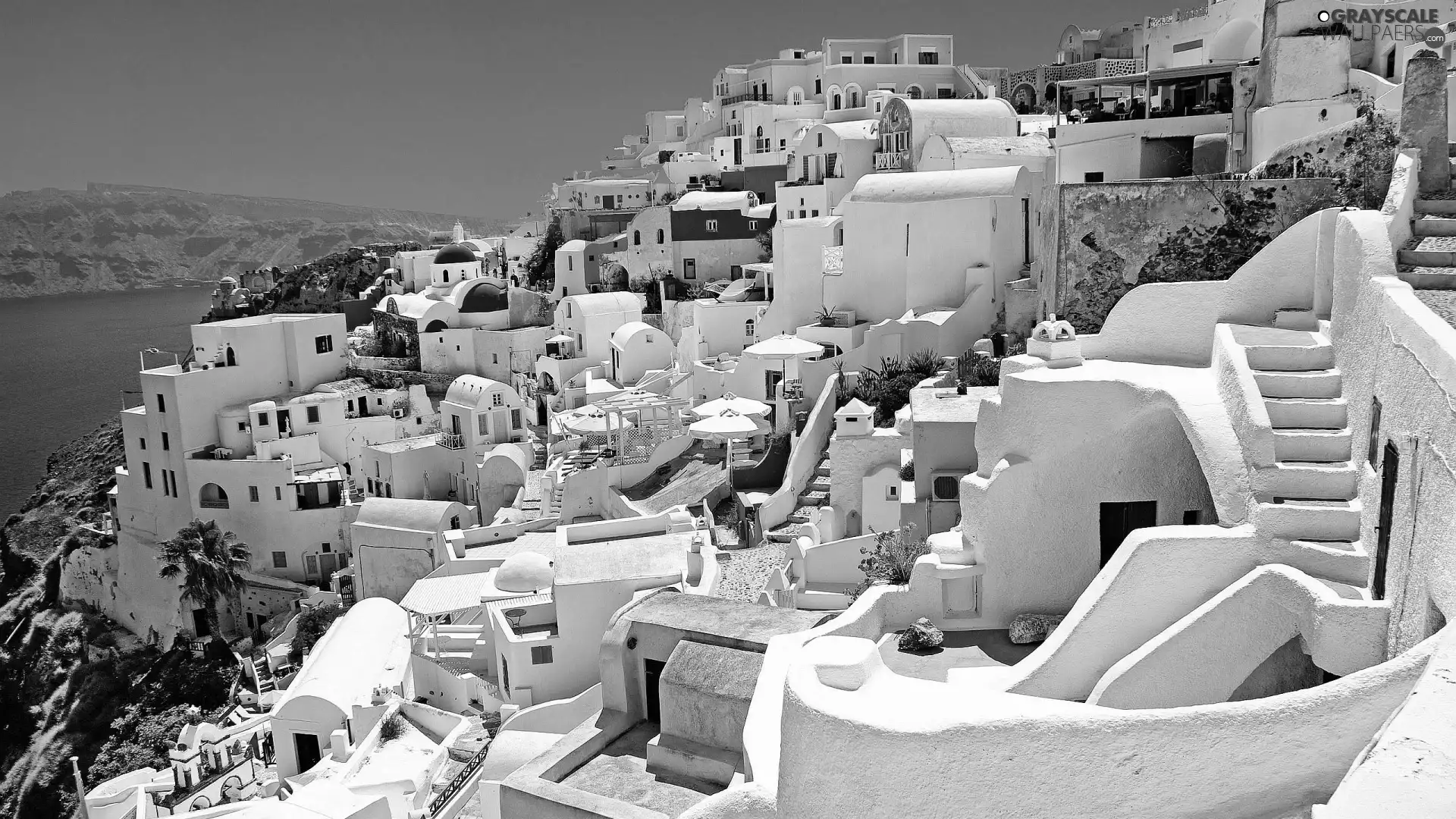 santorini, buildings, sea, Town