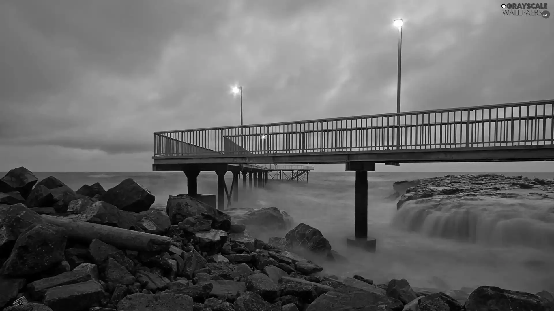 sea, pier, Stones