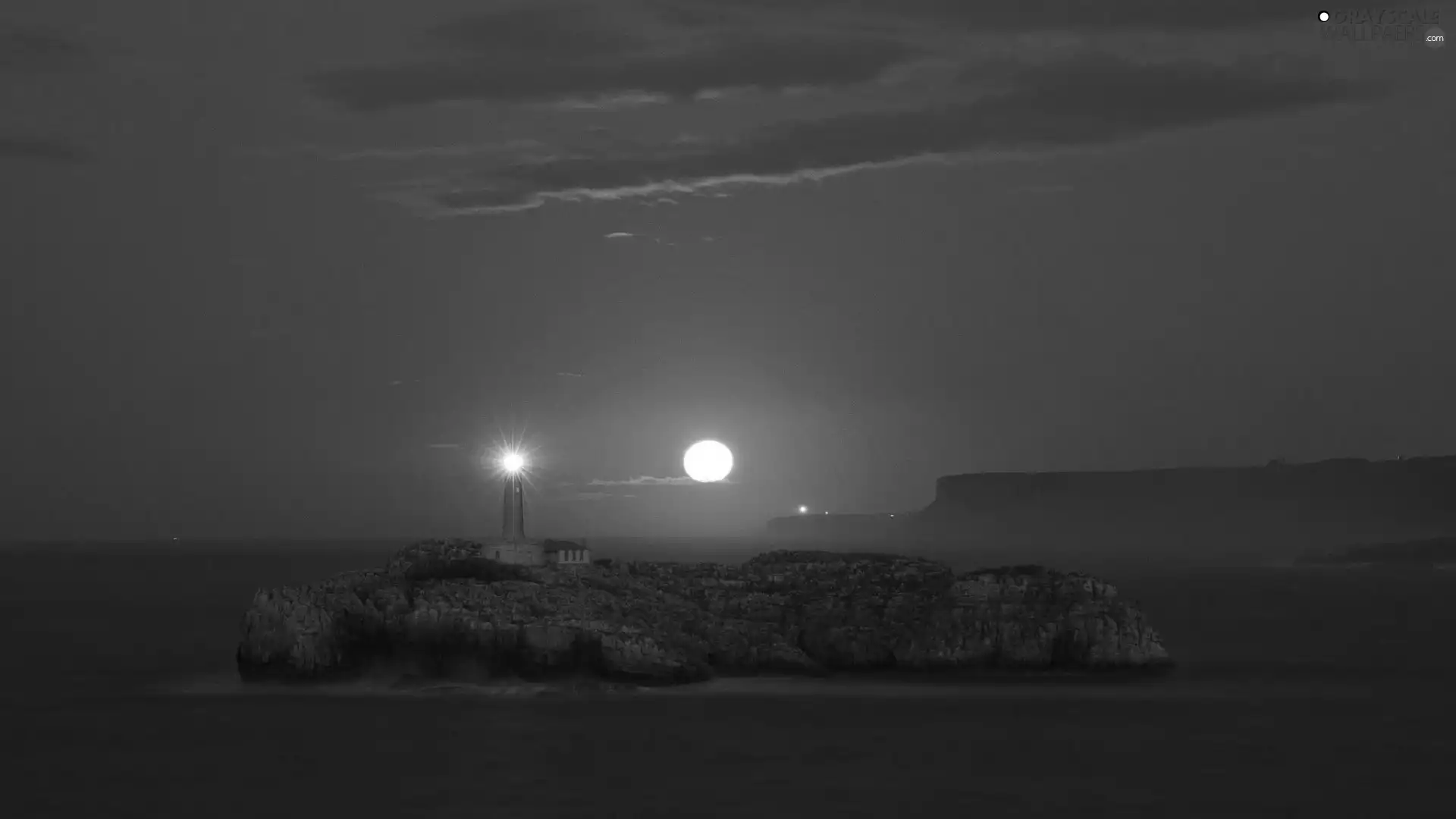 Island, maritime, west, Rocky, Lighthouse, sea, sun