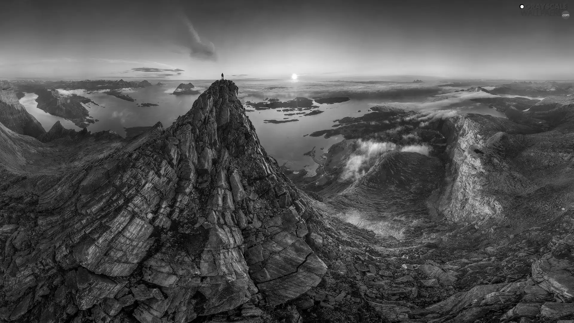 Sunrise, mountains, rocks, sea