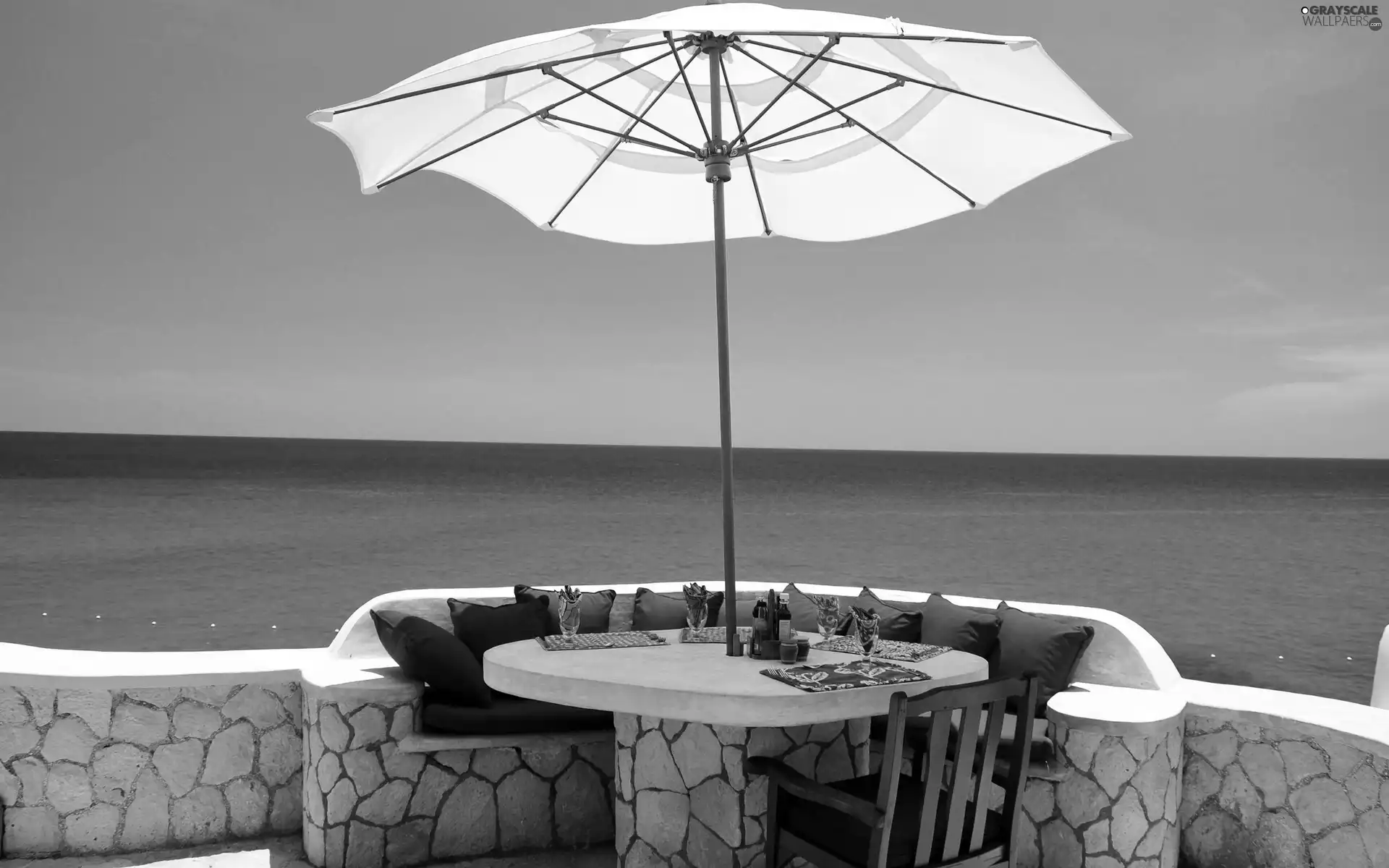 sea, holiday, table, terrace, Umbrella