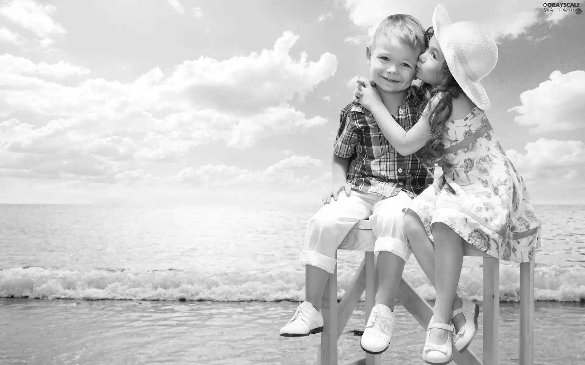 friendship, girl, sea, Waves, Beaches, boy