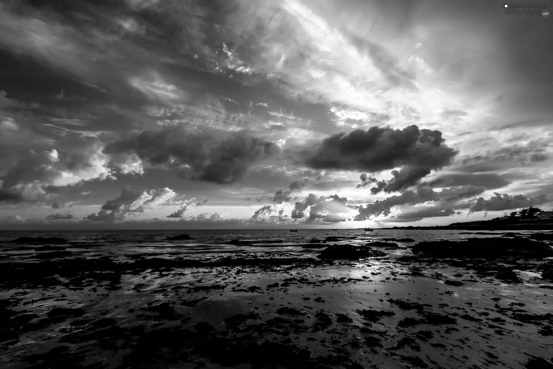 west, clouds, sea, sun