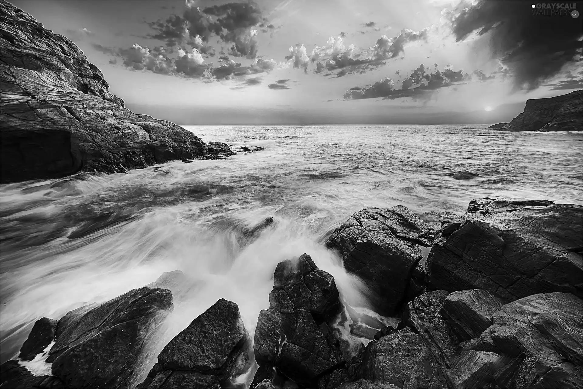 west, rocks, sea, sun