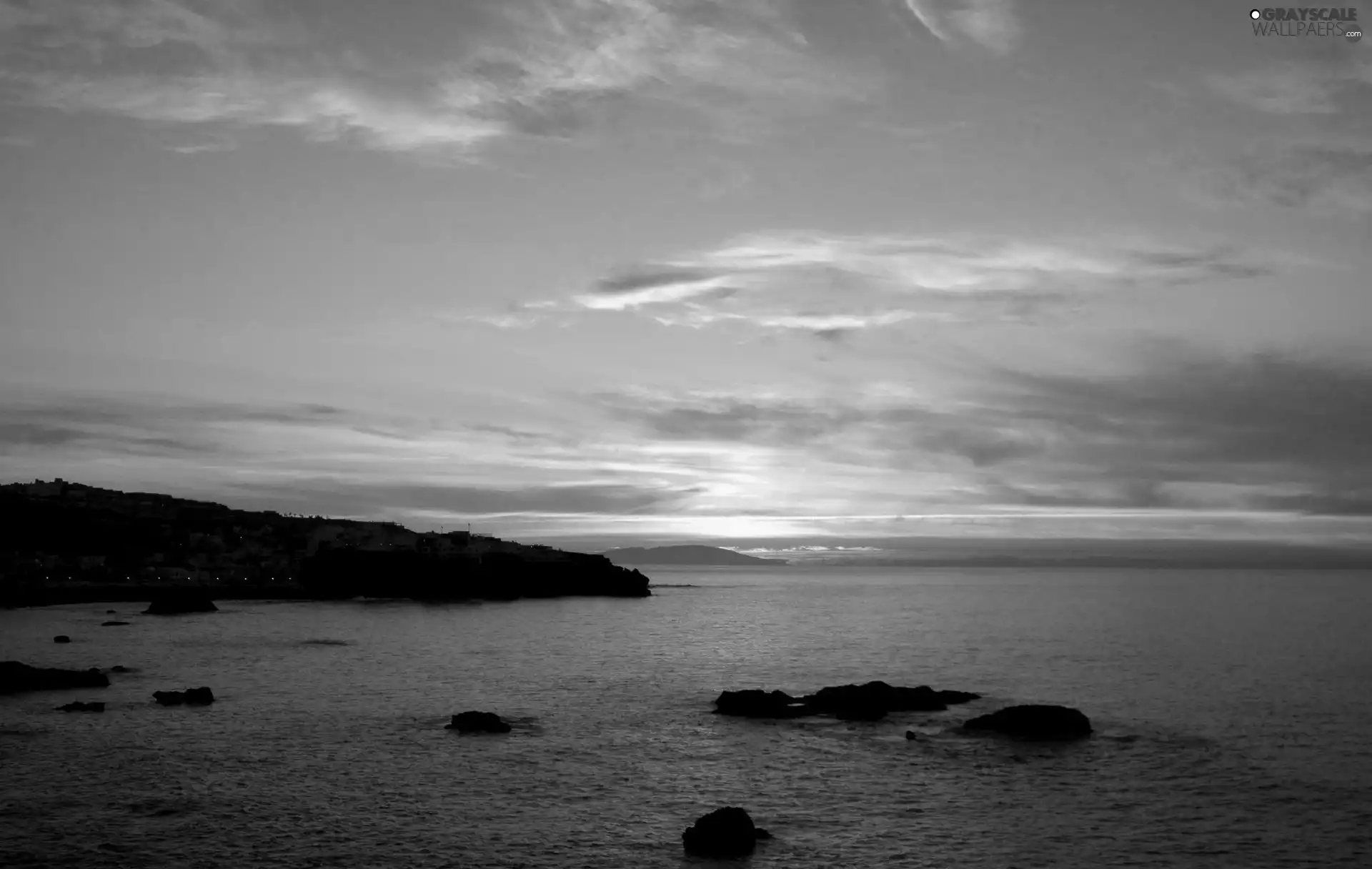 west, rocks, sea, sun