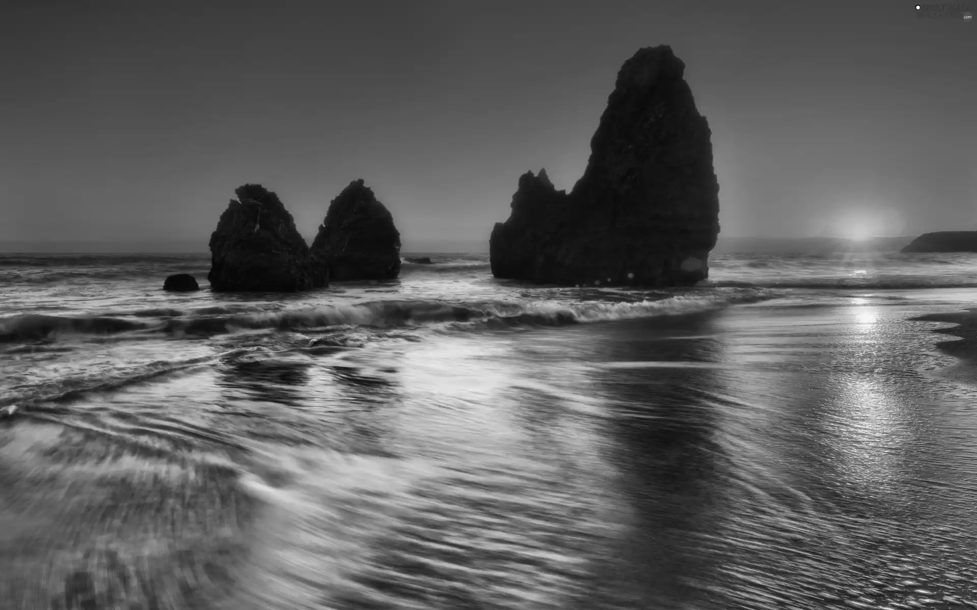 west, rocks, sea, sun