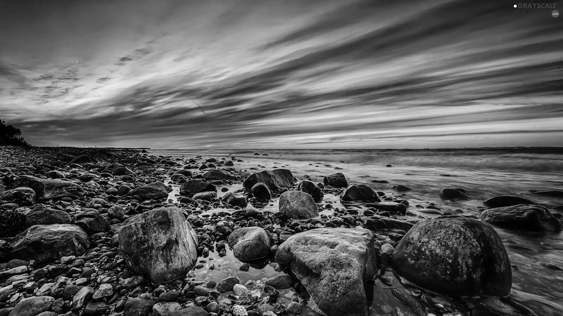 west, Stones, sea, sun