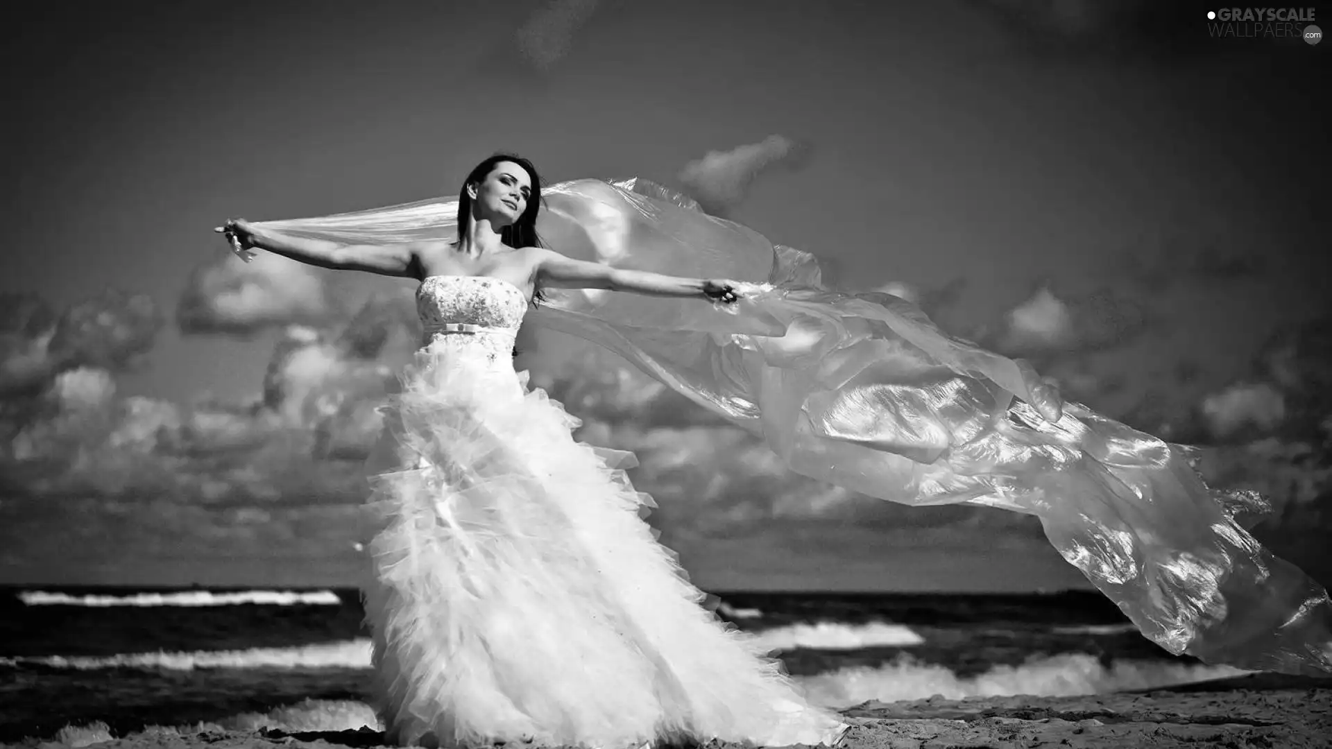 Women, Dress, sea, White