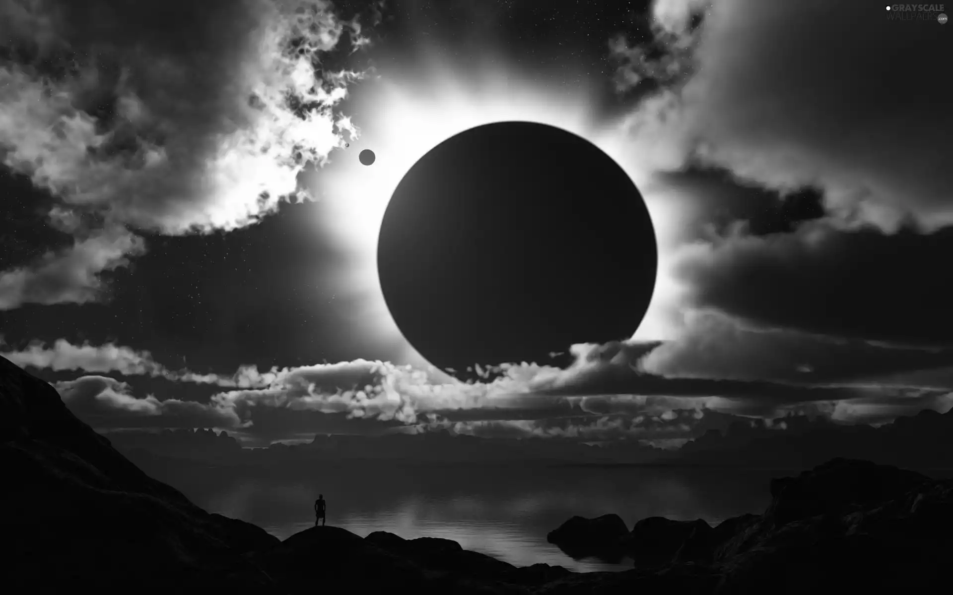 Eclipse, clouds, sepia