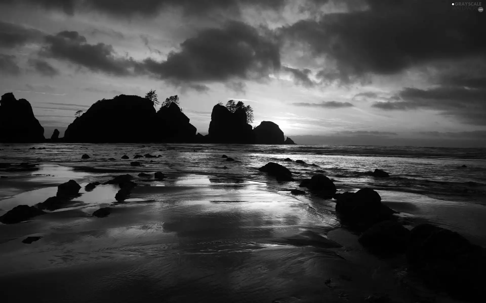 Cliffs, sea, The setting, sun, clouds, Beaches