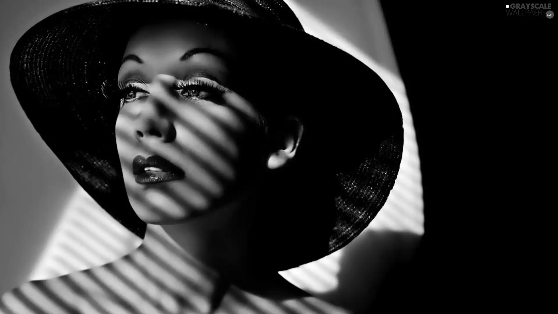 Women, Hat, shadows, Black