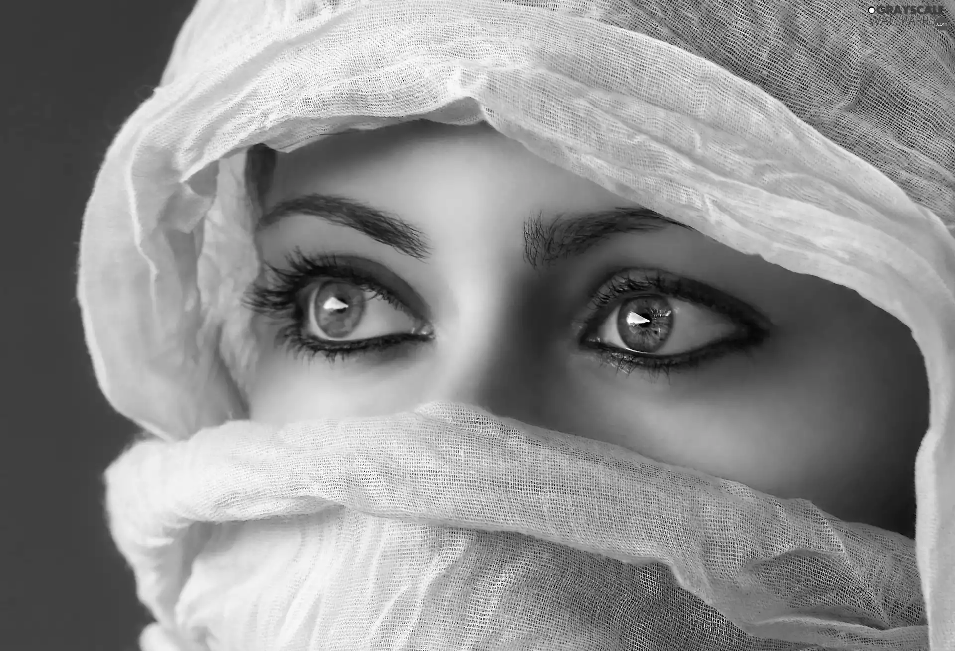 Women, make-up, shawl, Eyes
