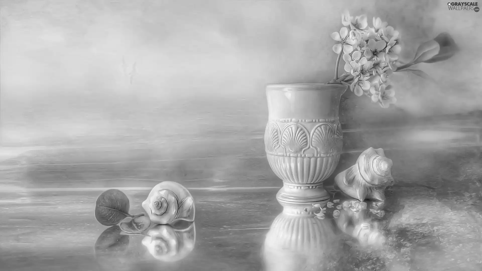 Shells, Colourfull Flowers, picture, vase, painting