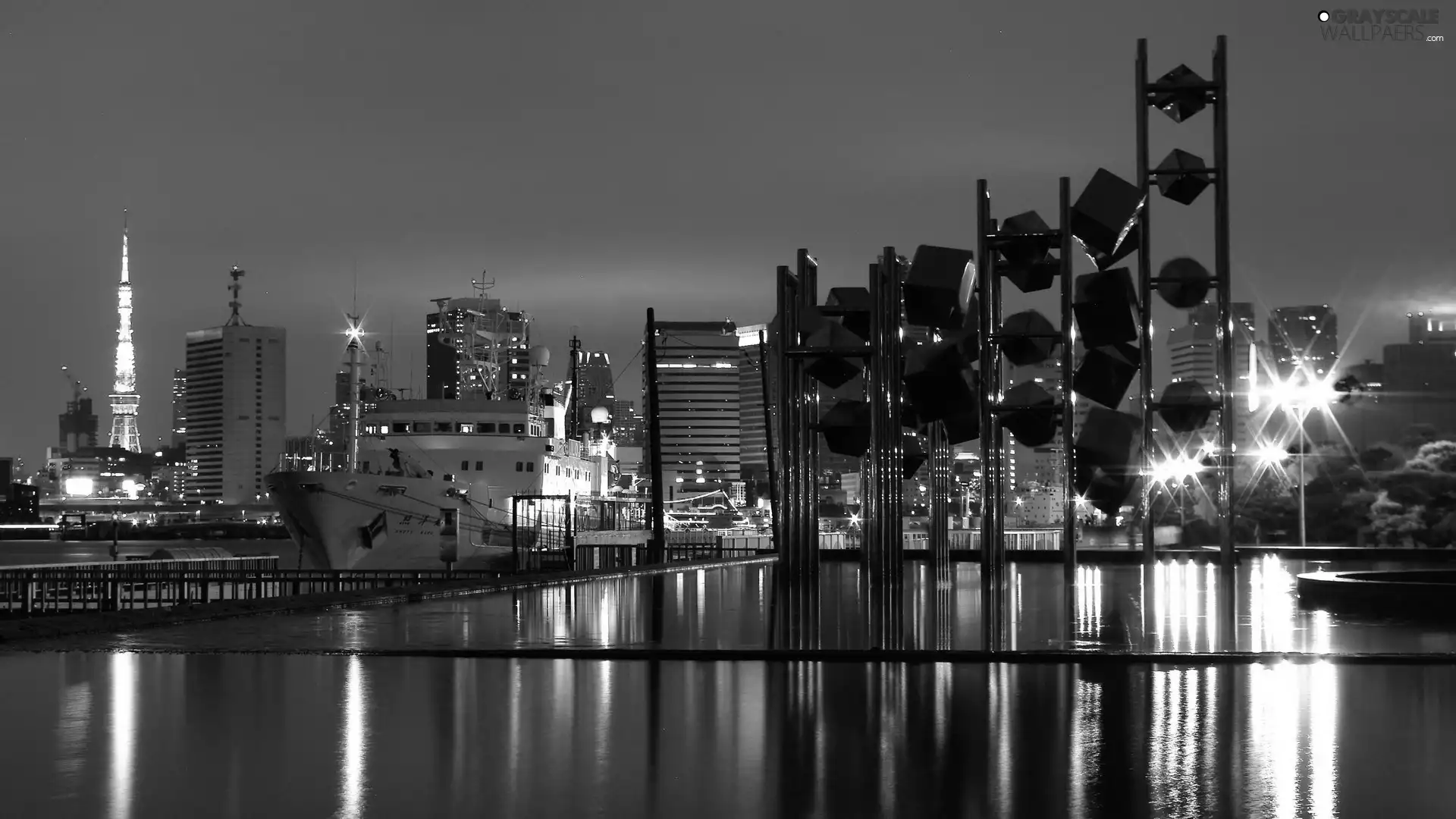 Tokio, night, Ship, Town