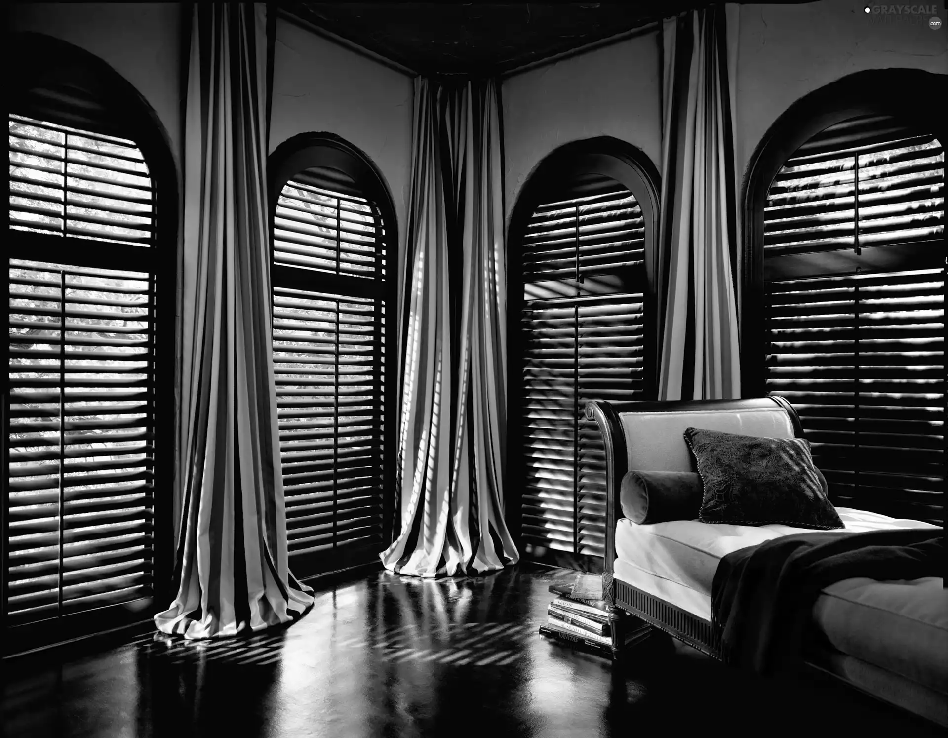 Room, Shutters, Curtains, Armchair