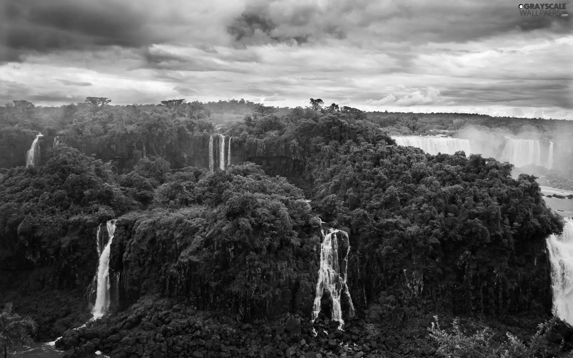 Sky, Brazil, Iguazu, woods, waterfalls