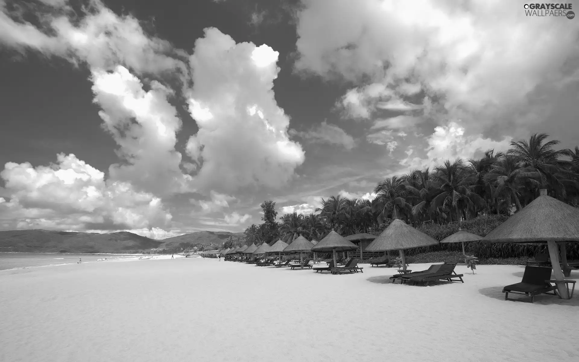 deck chair, Beaches, clouds, holiday, Sky, Sunshade