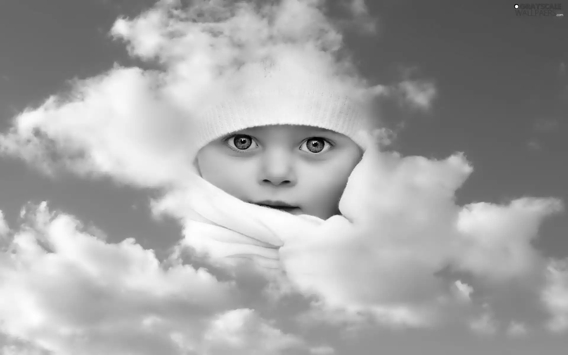 Blue, Kid, Sky, clouds, Eyes, face