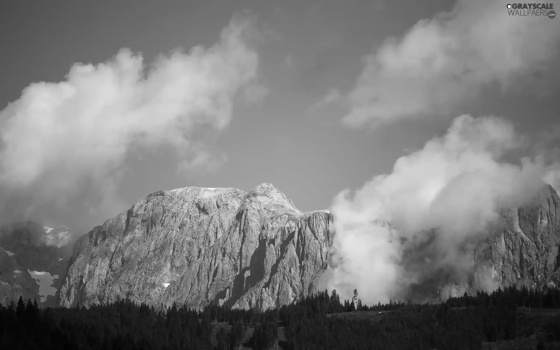 Sky, clouds, Mountains, blue, forest