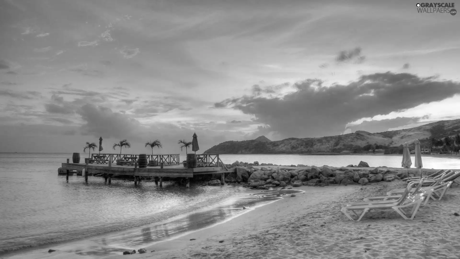 Sky, clouds, sea, Beaches, pier