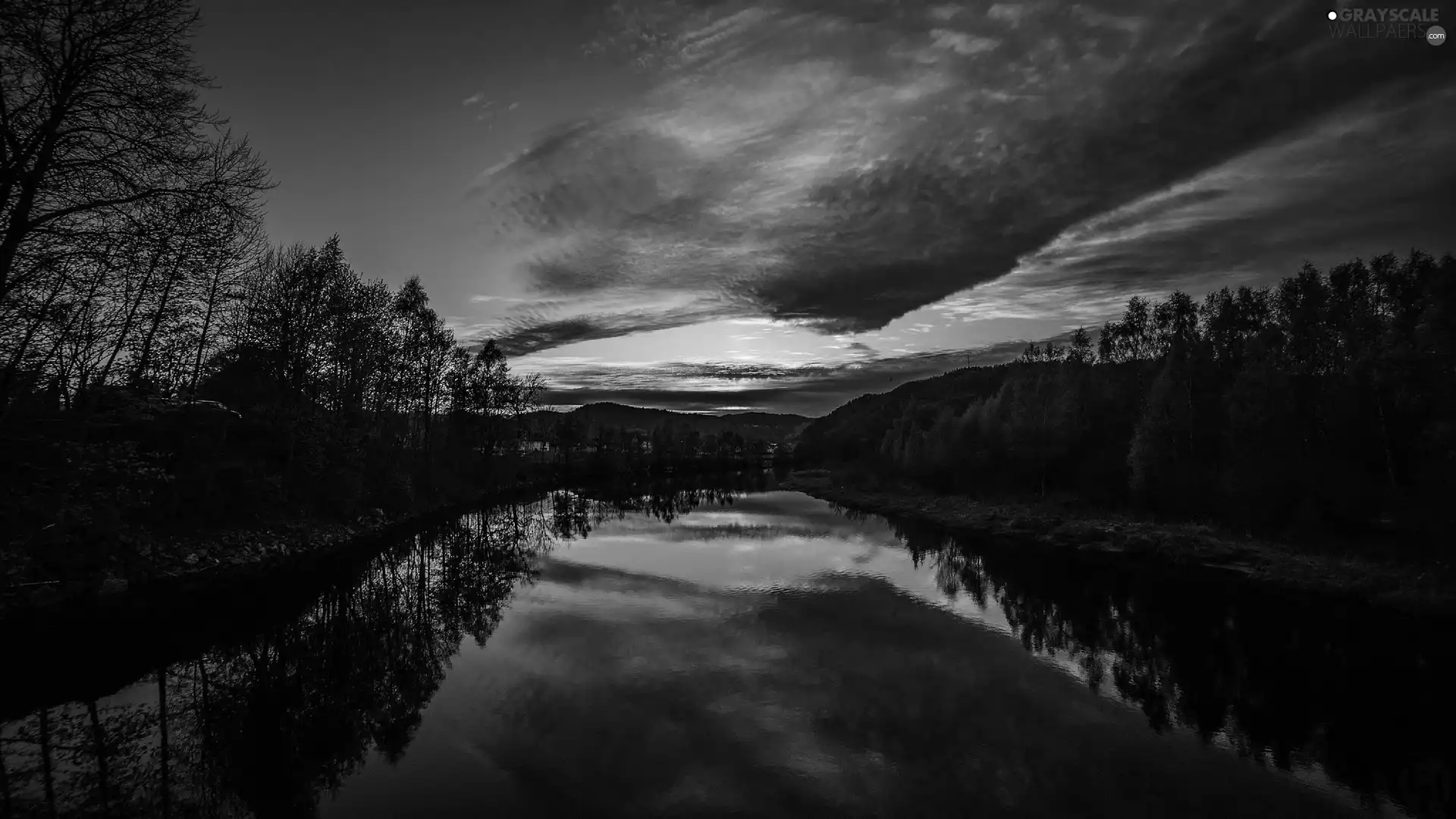 Sky, clouds, trees, viewes, River