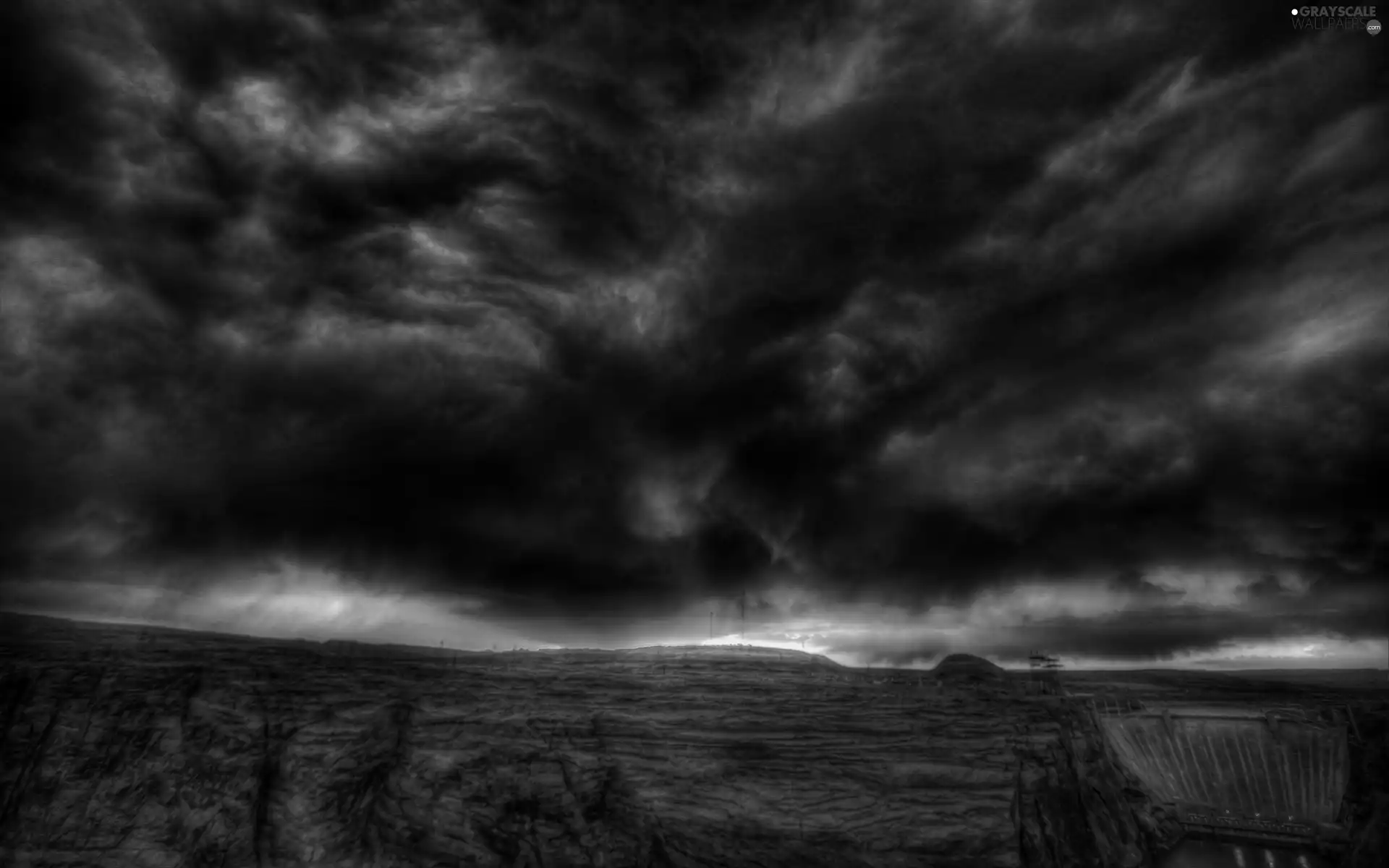 Field, burning, Sky, dark