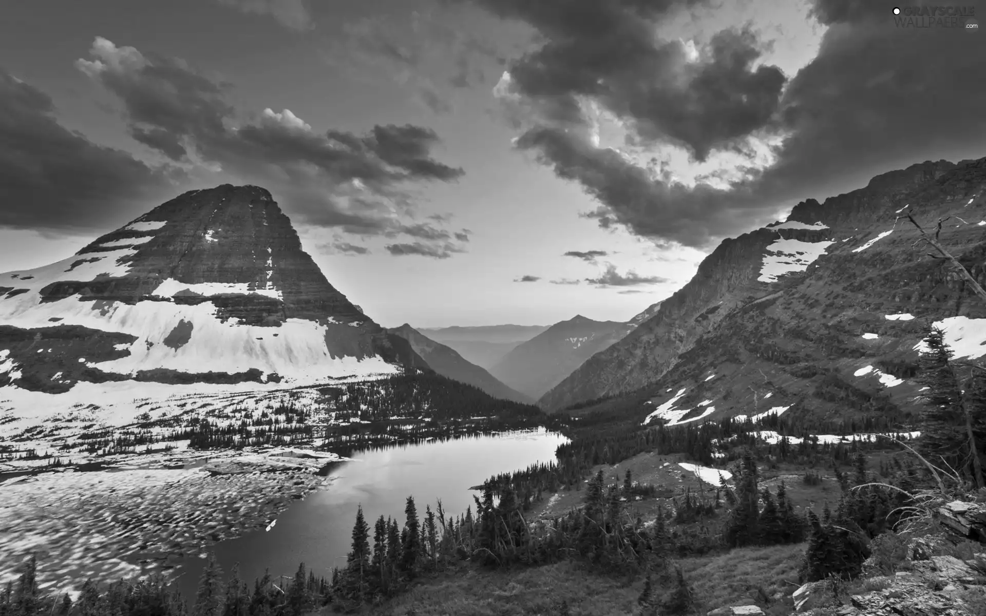 Sky, Mountains, lake