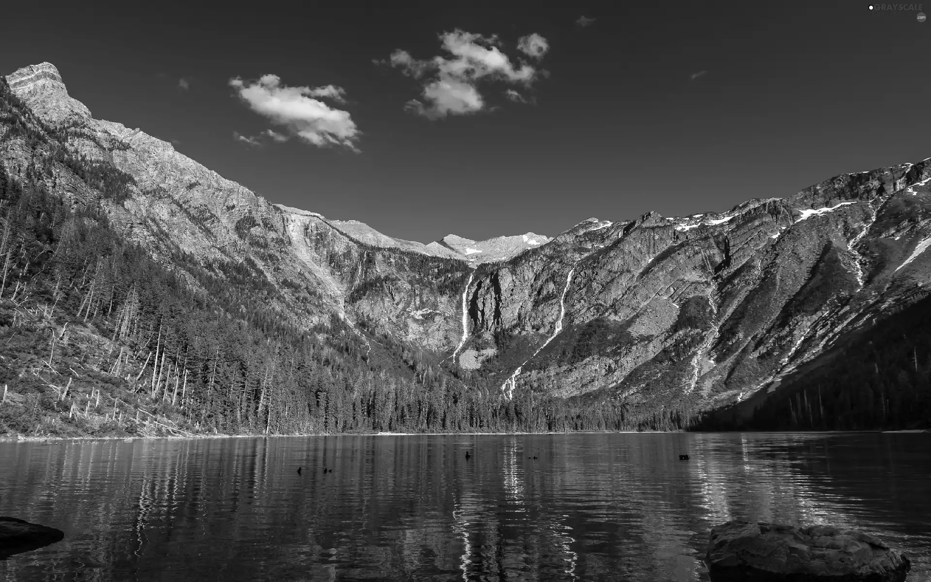 lake, woods, Sky, Mountains