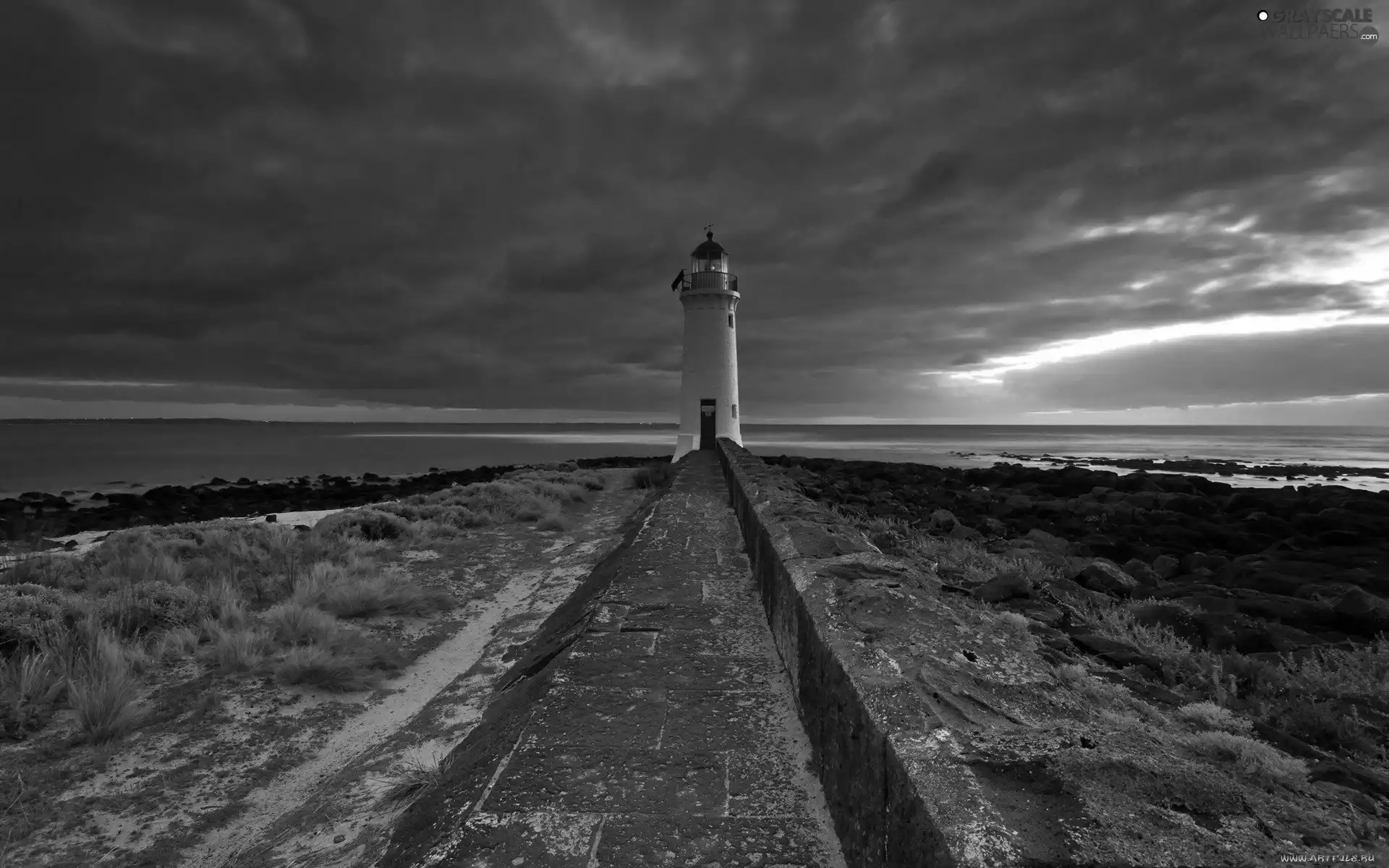 Lighthouses, sea, Sky, Night