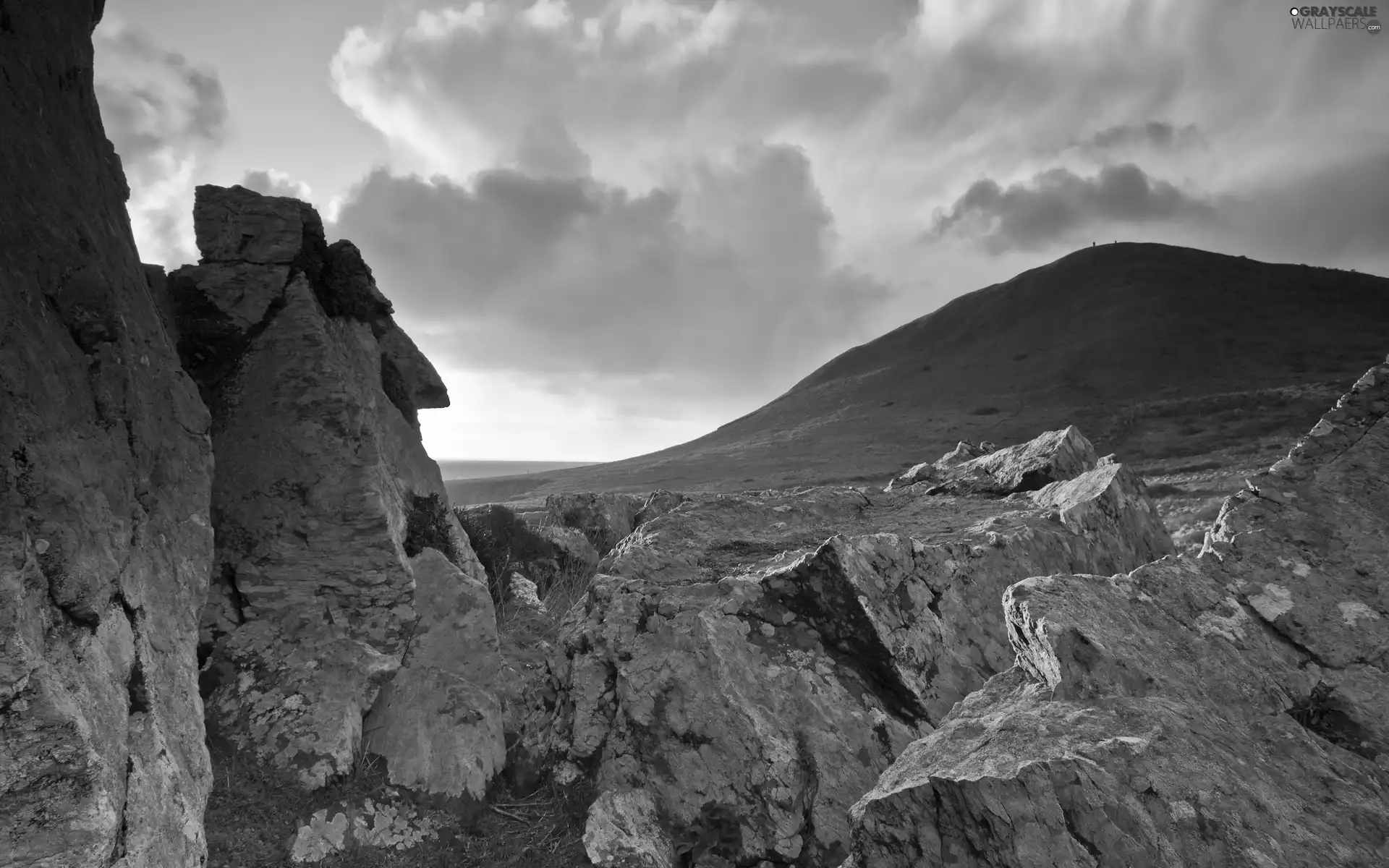 Mountains, Clouds, Sky, rocks