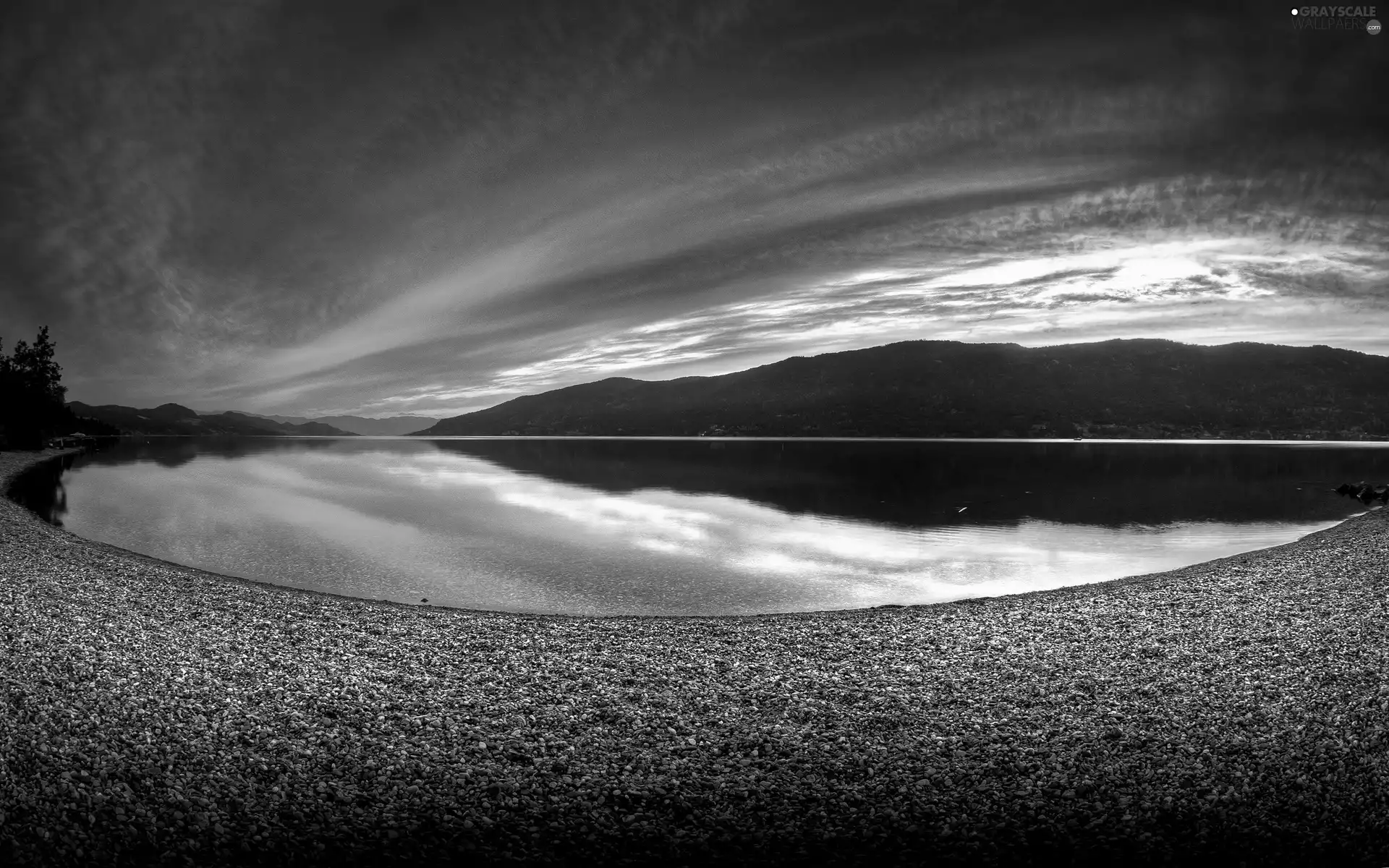 Mountains, Coast, Sky, lake