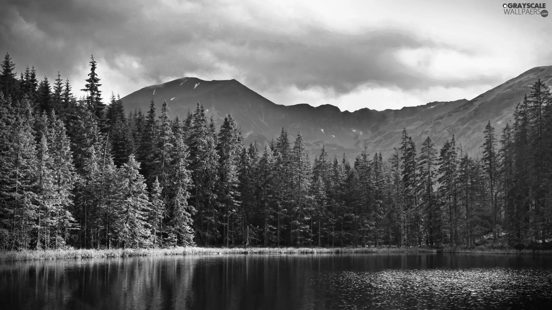 Mountains, lake, Sky, forest