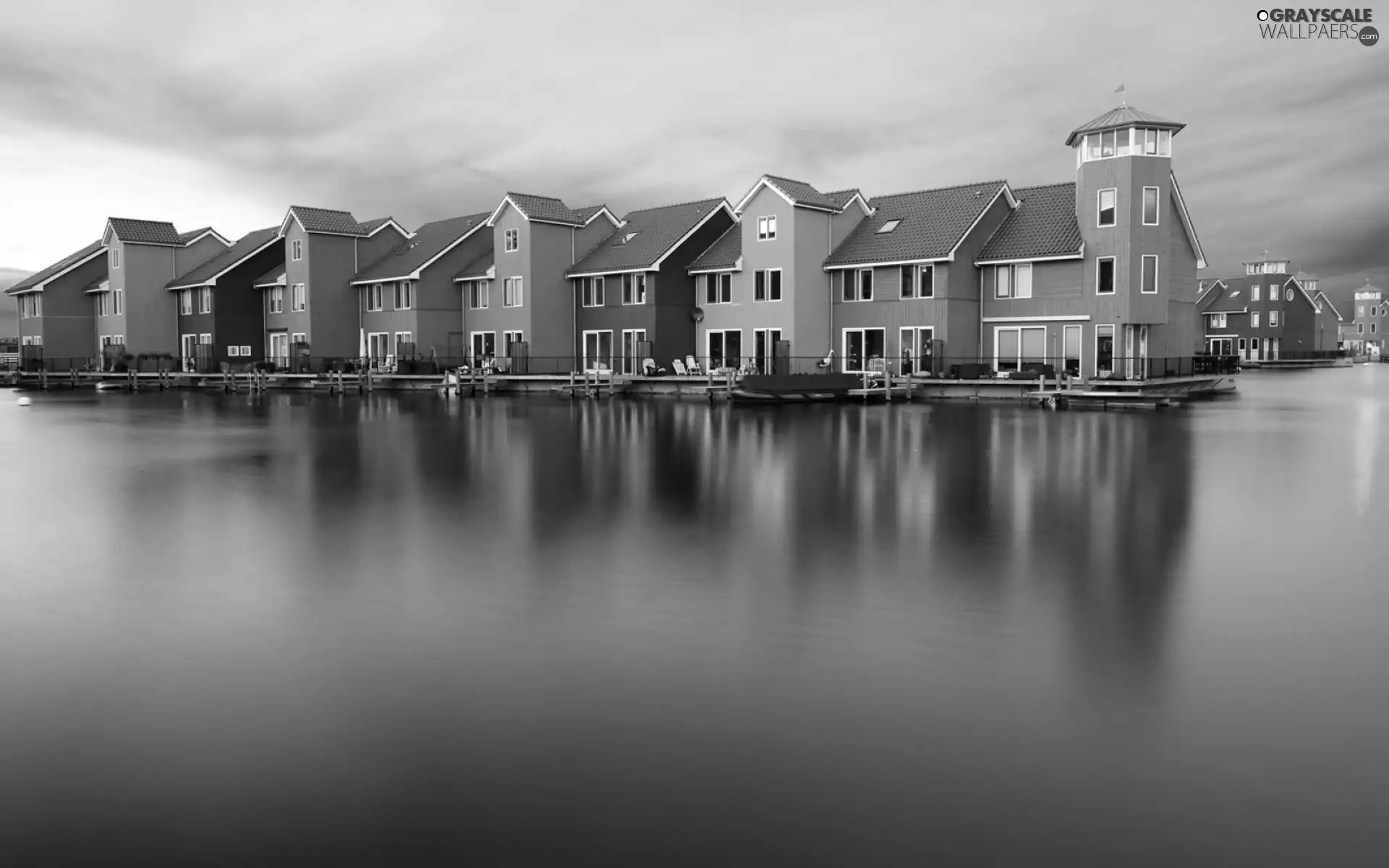 Sky, reflection, Houses, sea, color