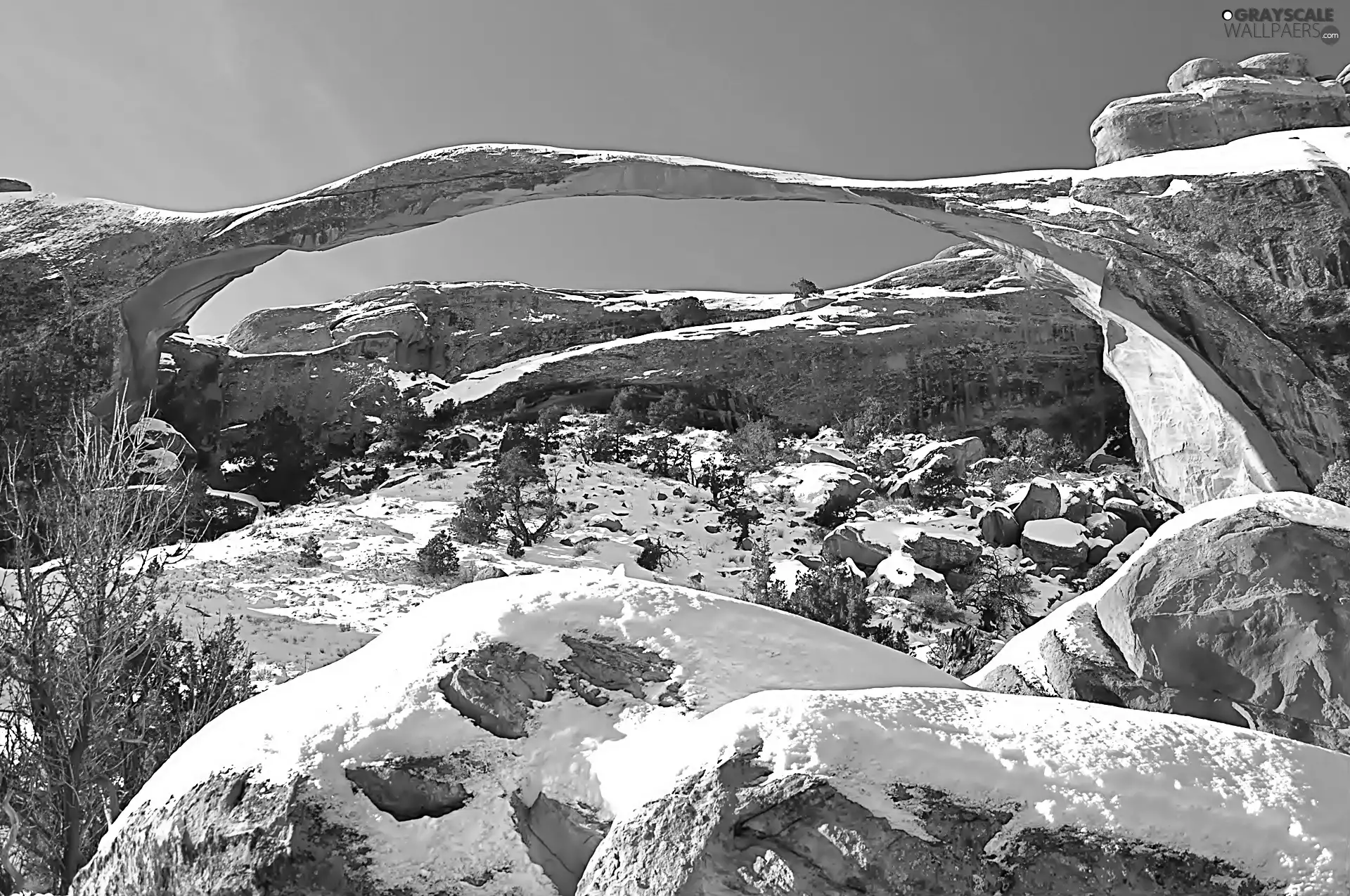 rocks, winter, Sky, snow